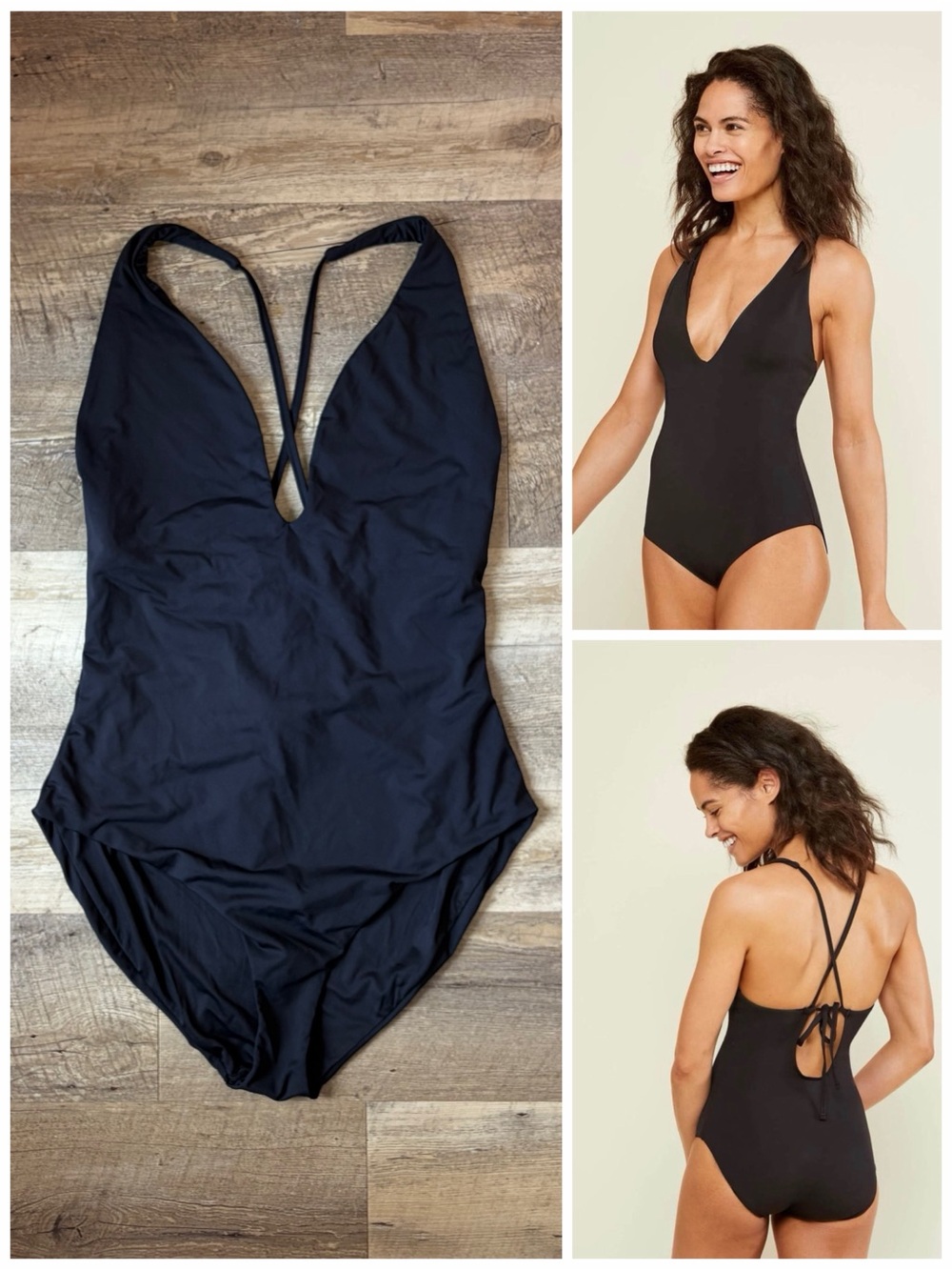 Andie Black The Bali Deep Plunge One Piece Swim Suit Vacation Resortwear Chic